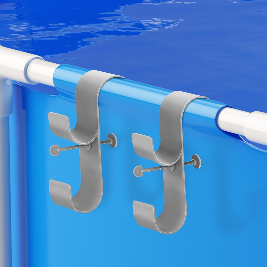 VWAERR 2 PCS Gray Poolside Pool Leaf Skimmer Net Holder Plastic Poolside Pool Pole Hanger Adjustable Telescopic Pole Hooks Brush Hanger Tools for Above Ground Pools