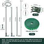 4 Set Metal Plant Sticks Support Tall 48 Inch Adjustable Plants Stem Support Rod Amaryllis Holder Stake Garden Flower Rings with 20PCS Clips 16.5' Plant Ties for Outdoor Indoor Plants