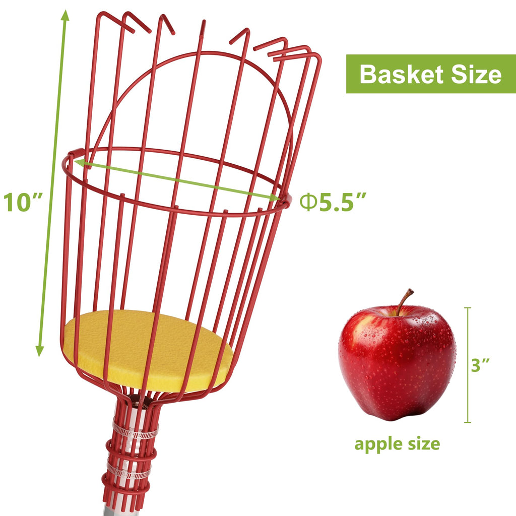 Fruit Picker, 8 ft Long Fruit Picker Pole with Basket Telescoping, Apple Fruit Tree Picker with Pole Extendable, Fruit Grabber & Cather with Stainless Steel Pole for Mango, Orange, Fig, Lemon
