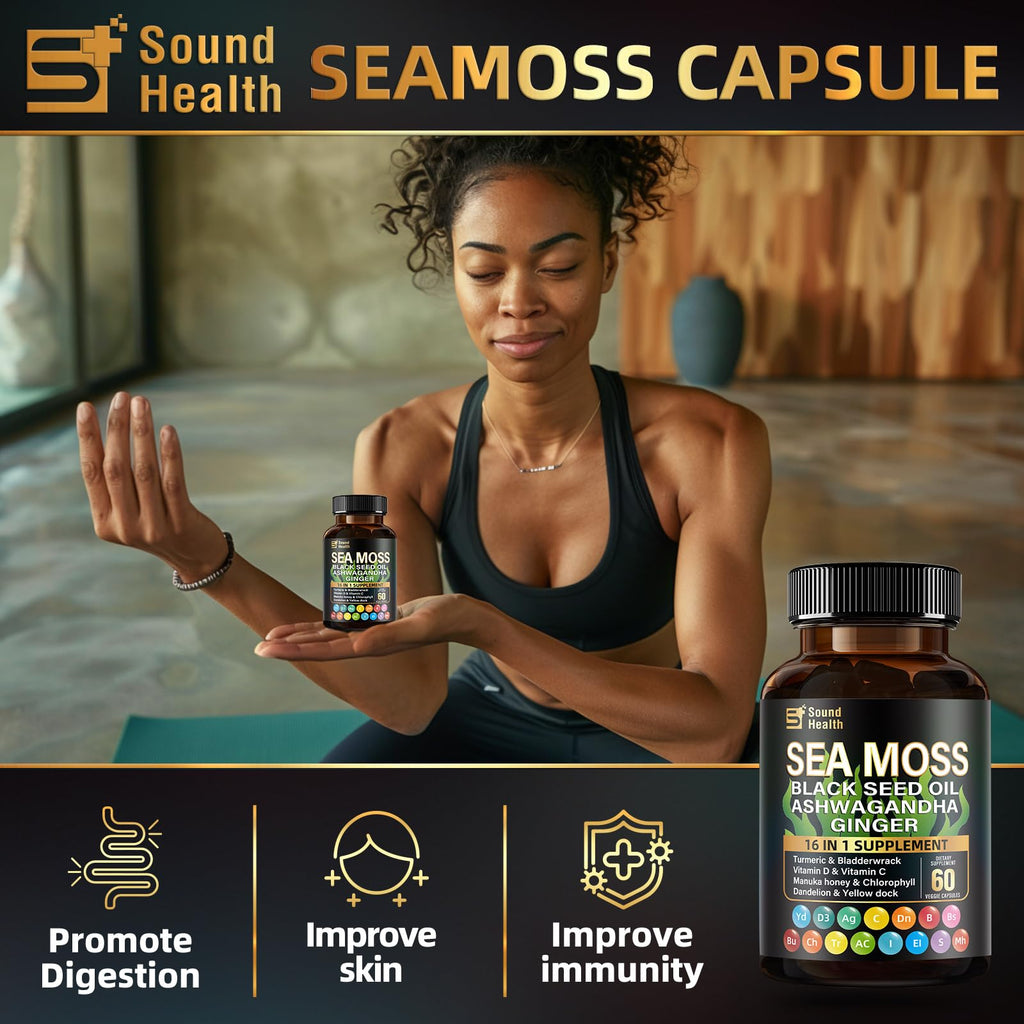 Irish Sea Moss & Shilajit Bundle for Natural Energy, Sleep Support & Hair Growth, Made with Black Seed Oil, Ashwagandha, Ginger, Rhodiola Rosea, Vitamins C & D, for Man & Women, All-in-1 Supplement