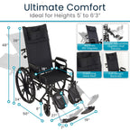 Vive Mobility Reclining Wheelchair with Elevating Leg Rests - Heavy Duty Recliner Wheel Chair for Seniors & Adults -Wide 18" Seat, up to 300lbs -High Back, w/Leg & Head Support -Comfortable Headrest