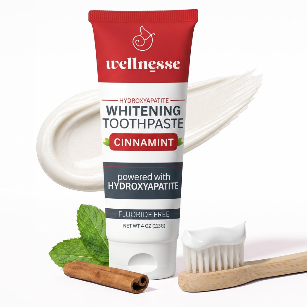 Wellnesse Hydroxyapatite Toothpaste, Fluoride Free, Whitening Toothpaste, Remineralizing Enamel Care, Cinnamint Xylitol Formula for Sensitive Teeth and Daily Oral Care for Adults, 4 Oz