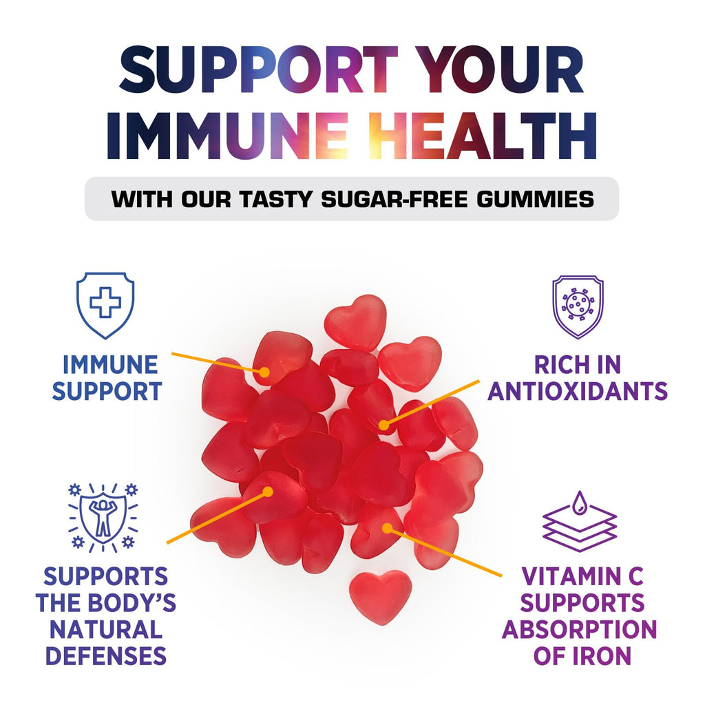 Vitamin C Gummies - 100% of Daily Vitamin C & Sugar Free - Immune Support with Powerful Antioxidants - Nature's Vegan VitaminC Dietary Supplement - Raspberry Flavor for Kids & Adults - 120 Gummies