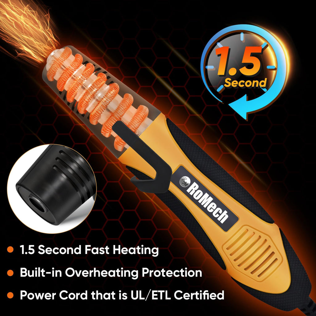 ROMECH 350W Heat Gun with 2 Nozzles, Dual Temp Heat Gun 400°F-660°F, Fast Heat Hot Air Gun with Overload Protection for DIY Craft Embossing Shrink Wrapping (Orange)