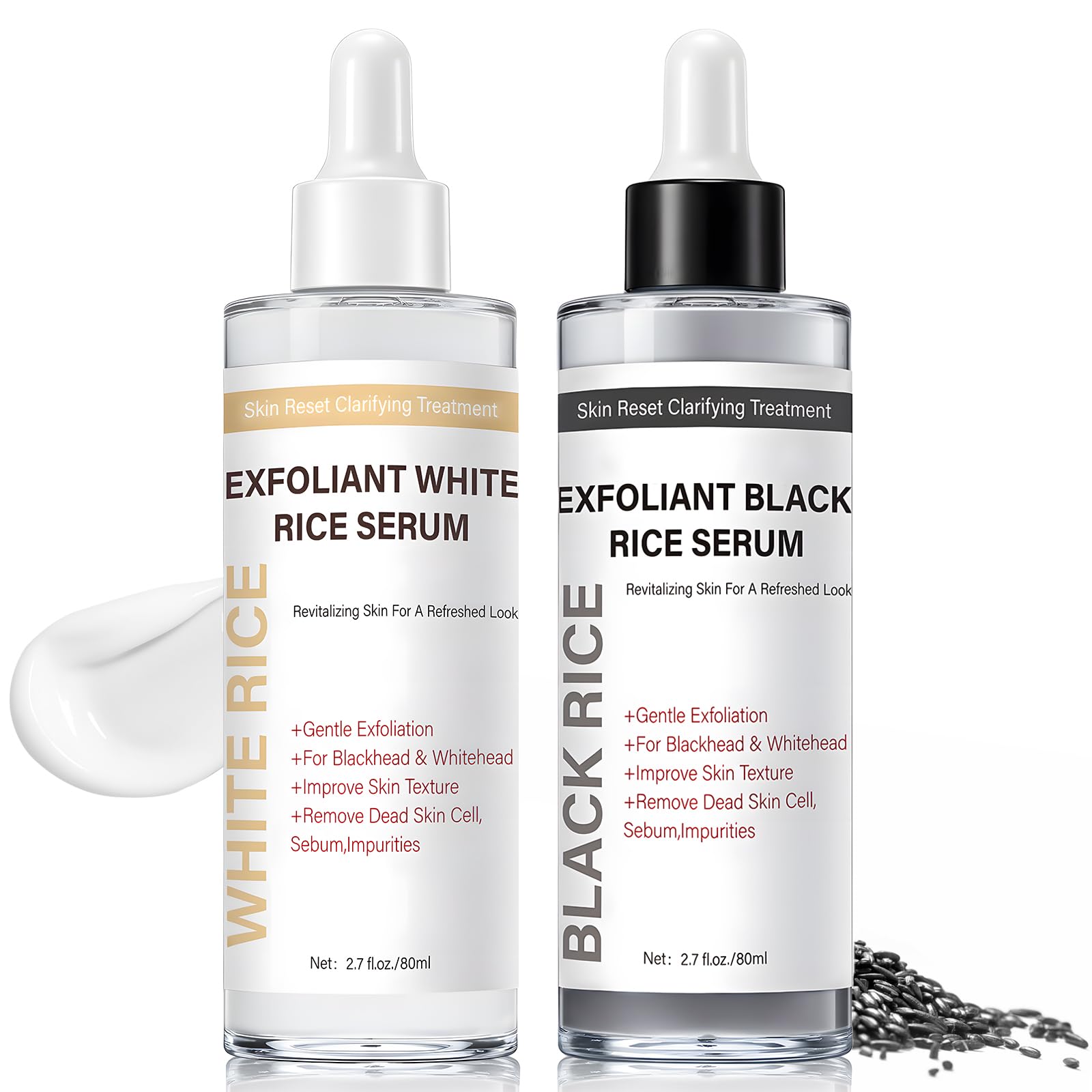 Face Exfoliant, Glow Rice Exfoliant Ampoule Duo, Gentle Soft Peel Exfoliating Face and Body Scrub Skin Shot, Lightweight Hydrating Glow Formula for All Skin, 5.4fl oz*1 Set