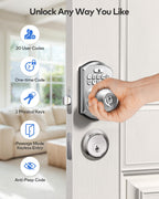TEEHO TE003 Keyless Entry Keypad Door Lock with Handle, Electronic Digital Smart Locks for Front Door, Smart Door Knob with Code for Bedroom, Auto Lock, Passage Mode, Easy to Install, Satin Nickel