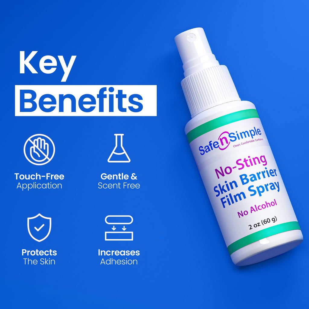 Safe n' Simple Skin Barrier Spray No-Sting - 2oz Bottle - Alcohol-Free Skin Prep Spray, Odor-Free Barrier Film for Ostomy Care, Stoma Skin Protection, Adhesive Prep for Medical Tapes and Dressings