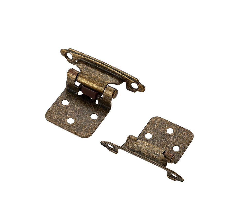 Ravinte 60 Pack (30 Pairs) 1/2 inch Overlay Cabinet Hinges, Self-Closing Semi-Concealed Face Mount, Antique Brass Decorative Hardware with Door Bumpers for Kitchen & Cupboard Doors