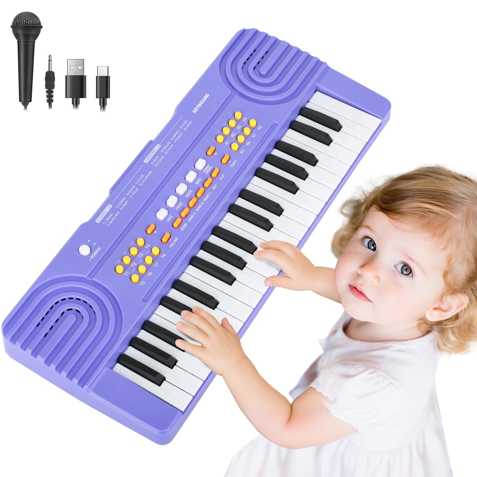 Kids Piano Keyboard Toy for 4 Year Old Girl Birthday Gift 37 Key Purple Pianos with Microphone Toddler First Music Instrument Toys for 3 4 5 6 7 Year Old Boys Girls Gifts