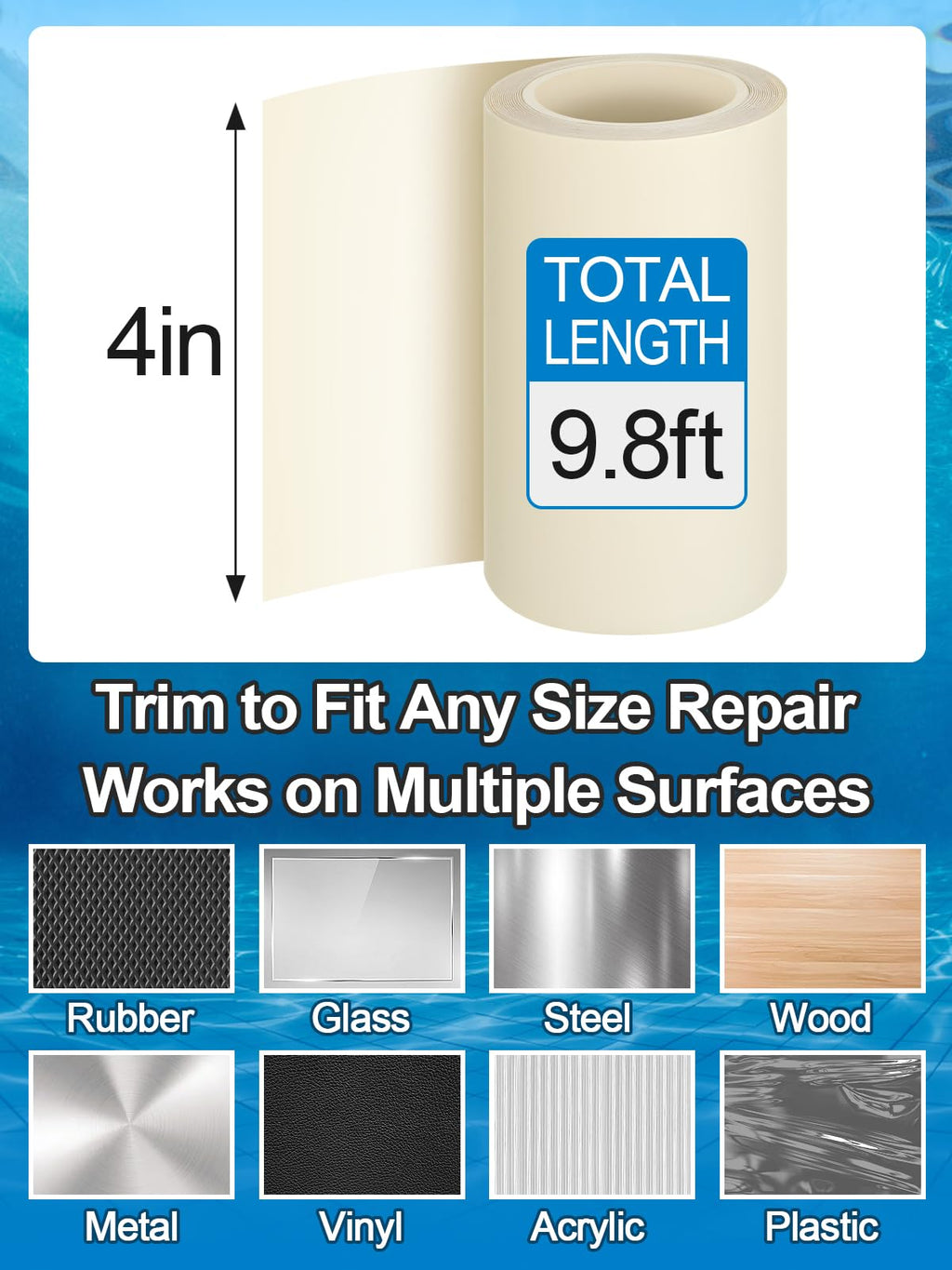 Aulock High-Viscosity Clear TPU Pool Patch Repair Kit - Underwater Patching, Self-Adhesive Pool Liner Patch for In-ground & Above Ground Pools, Inflatable Hot Tubs & Floats, 4in W x 9.8ft L