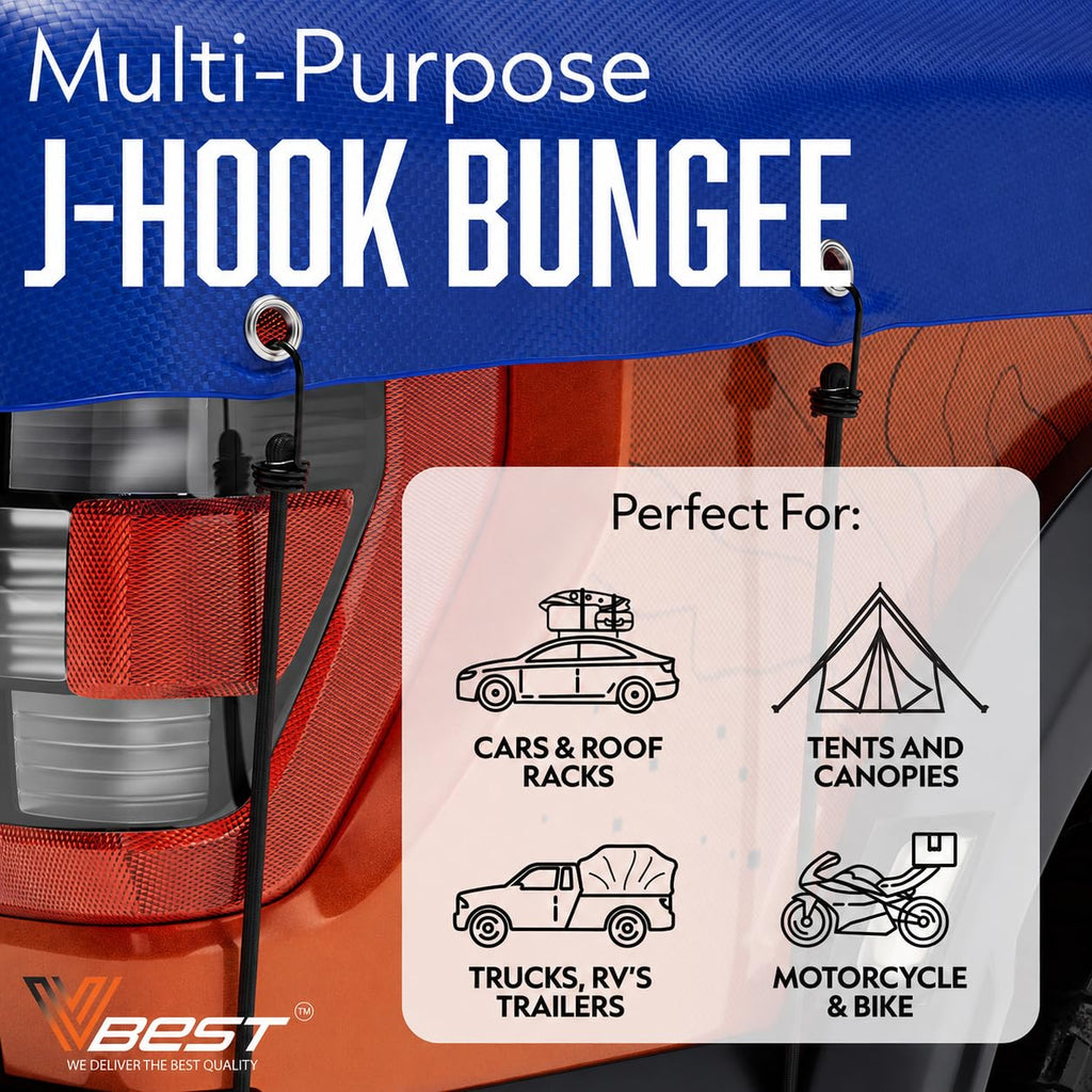 VBEST 6 Piece Strong Bungee Cords with Hooks 36 Inch - Heavy Duty Outdoor Black Bungy Straps with Metal Hooks - 3ftt Bungie Chords Set UV & Weather Resistant