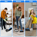 REEWII Broom and Dustpan Set ，Long Handle Broom with Upright Standing Dust pan for Indoor Outdoor Home Kitchen Office Floor Cleaning