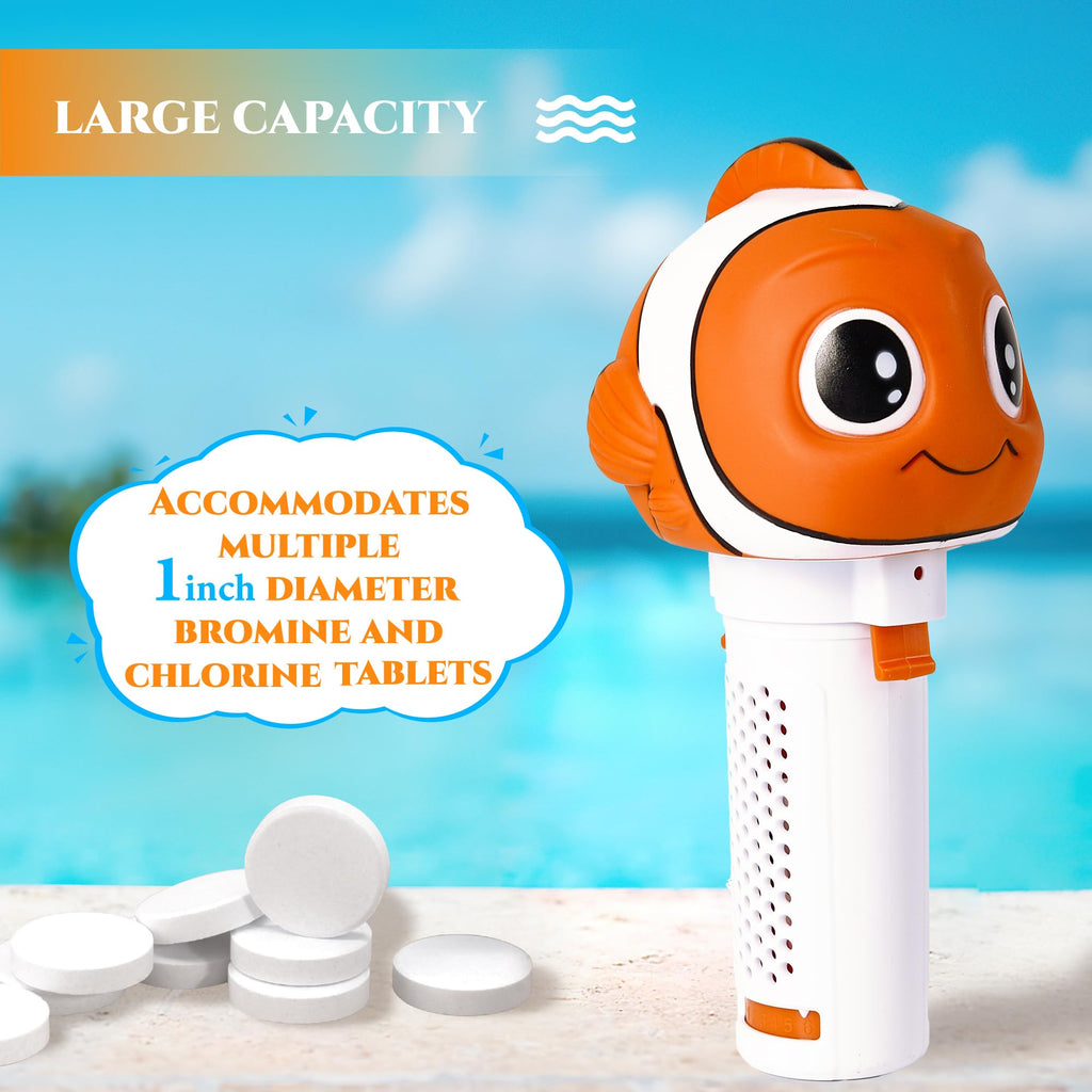 MKLZ Chlorine Floater, Small Floating Pool Chlorine Dispenser for 1 Inch Tablets, Mini Clown Fish Bromine Holder for Hot Tub, Spa, Swimming Pools