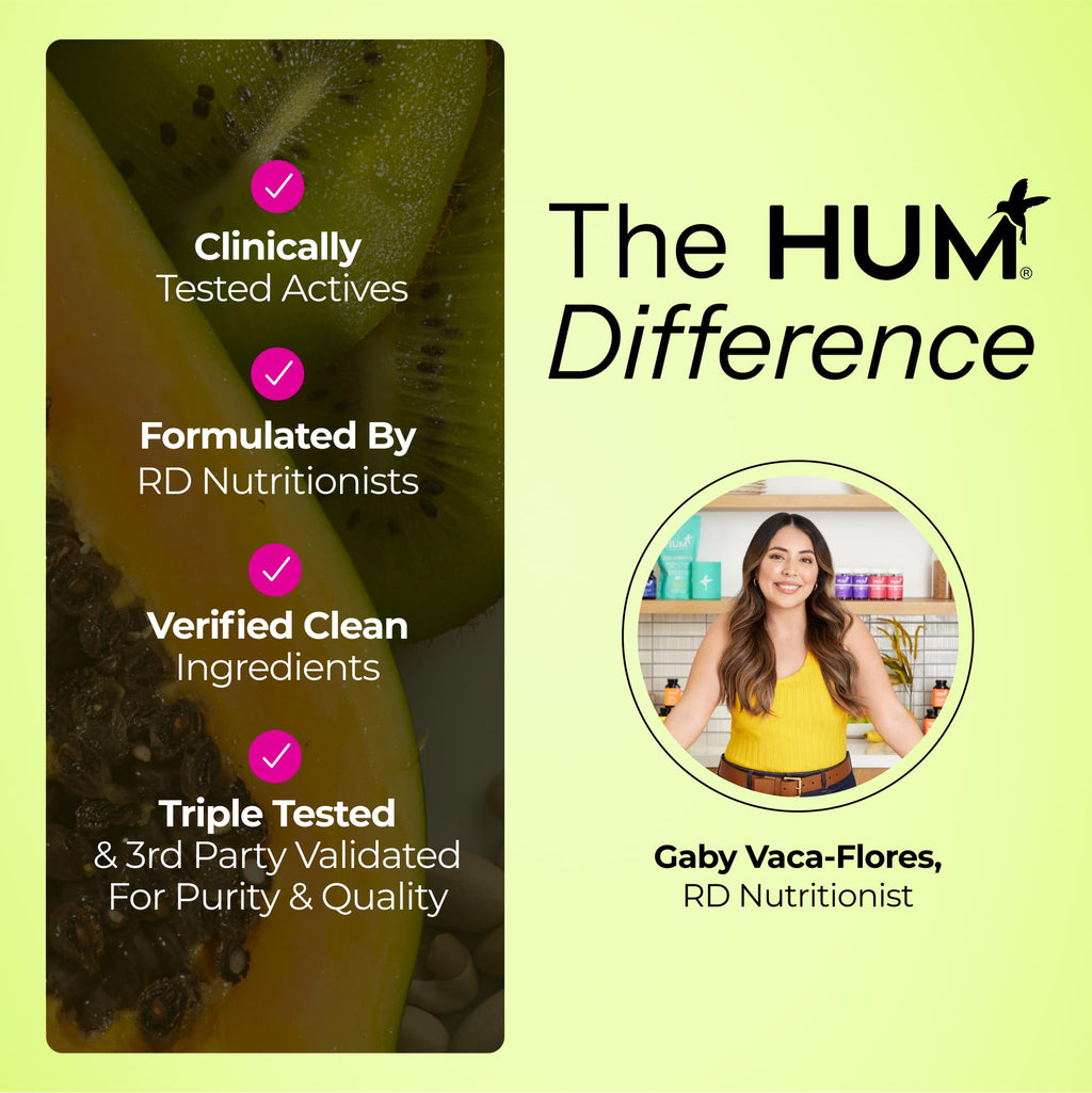 HUM Flatter Me Extra Strength Digestive Enzymes for Women, Men, Digestive Gut Bloating Supplement, Ginger, Peppermint Leaf, Fast Acting Anti Bloat Pills Multi Enzyme for Debloating, 60 Capsules