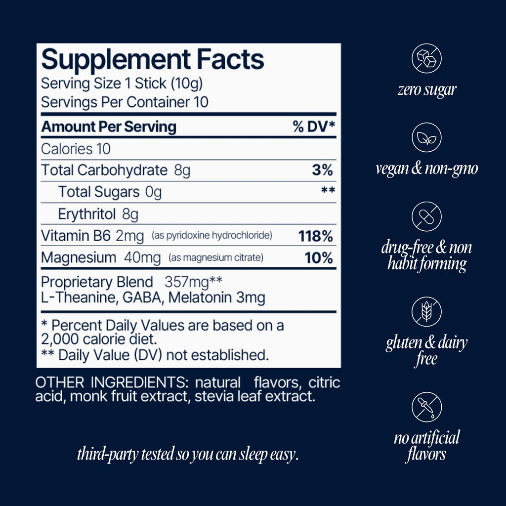 Som Sleep, Calm Sleep Nighttime Powder Drink Mix, Melatonin 3mg, Magnesium, Vitamin B6, L-Theanine & GABA – Vegan, Zero Sugar – Berry, 20-Pack