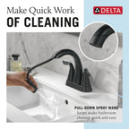 Delta Arvo Pull-Down Centerset Bathroom Faucet, Matte Black Bathroom Sink Faucet, Bathroom Faucet with Pull Out Sprayer, 3-Hole Bathroom Faucet, Matte Black 25840LF-BLPD