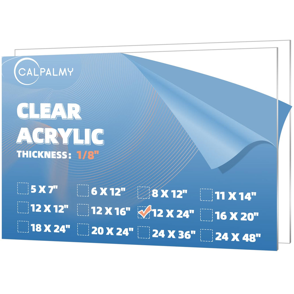 CALPALMY 12 x 24” Clear Acrylic Sheet Plexiglass – 1/8” Thick; Use for Craft Projects, Signs, Display Cases, Sneeze Guard and More; Cut with Cricut, Engraver, Saw or Hand Tools – No Knives