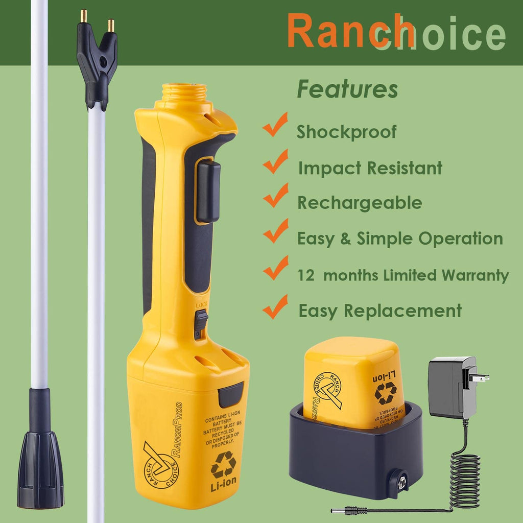 RANCH CHOICE Rechargeable Livestock Prod for Cows Sheep Electric Cattle Prod for Cow Dog Hog Animal Prod with Flexible Shaft (Total 43 INCH)