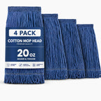 20oz Heavy Duty Cleaning Mop Head Replacement - 4 Pack - Commercial Replacement, Wet Industrial Blue Cotton Looped End String Head Refill