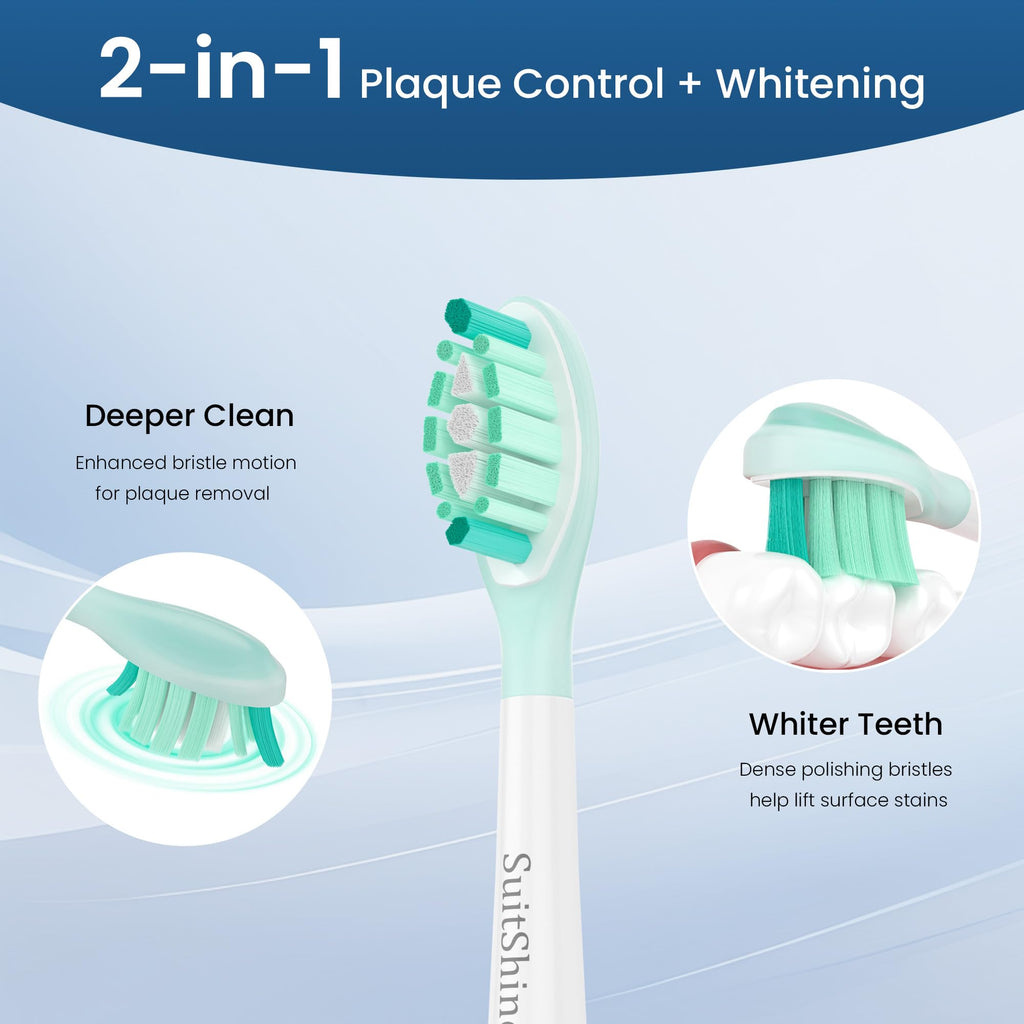 SuitShine Replacement Toothbrush Heads Compatible with Philips Sonicare and More Click-on Handles 6 Pack White