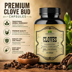 Cloves Capsules - Natural Dietary Supplement - Rich in Vitamins, Minerals, Manganese, Fiber - May Help Strengthen Bones, Promote Digestive Function, Antioxidant Support - 100 Caps