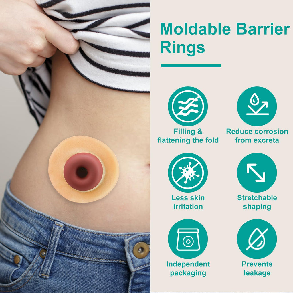 Ostomy Barrier Rings - Outer Diameter 2" (50mm) 2mm Thickness,Moldable Ostomy Rings,Hydrocolloid Skin Extender Rings for Colostomy Bags,10 Count