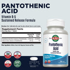 KAL Pantothenic Acid 1000mg Supplement for Men & Women - Vitamin B5 1000 mg, Supports Cellular Energy Metabolism, Nerve Function, Sustained Release, Vegan - 100 Tablets