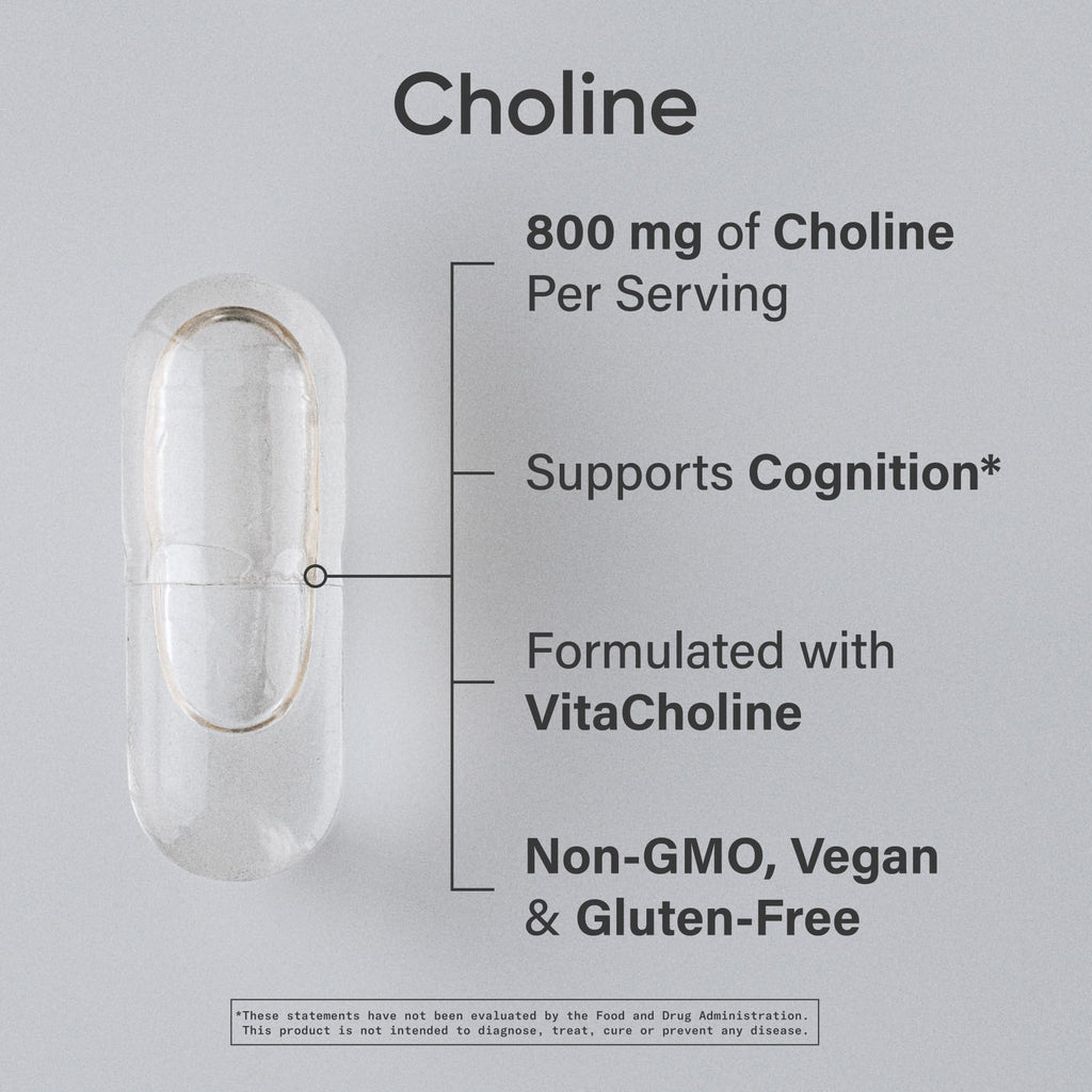 Sports Research® Extra Strength Choline 800 mg - Essential Nutrient Featuring VitaCholine® for Focus Support - Vegan Certified · Non-GMO · Gluten Free - 60 Liquid Capsules