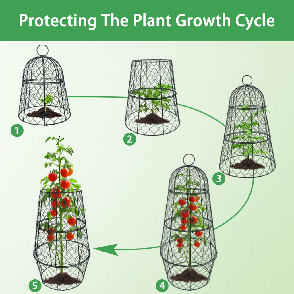 6 PCS 17.7"H X11.42"D Chicken Wire Plant Covers Protectors, Rustproof Heavy Duty Metal Plant Cage with Stakes & Labels, Modular Garden Cloches Design for Seedling Flower Vegetable Protect from Animals