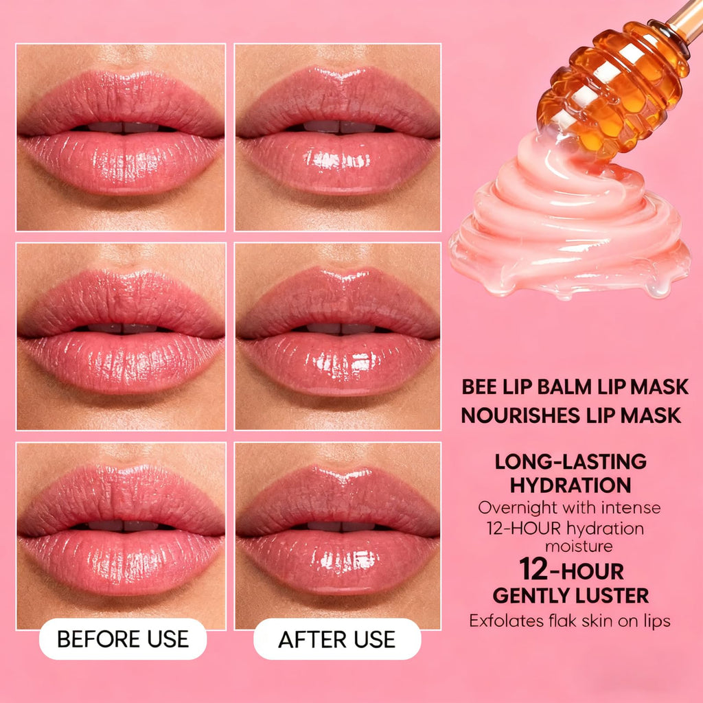 8PCS Bee Lip Balm Lip Mask Honey Pot, Mothers Day Party Favors, Strawberry, Watermelon, Apple Lime, Cherry, Mint, Coconut, Peach, Moisturizing Honey Balm Bulk Gifts, Teacher Appreciation Gifts