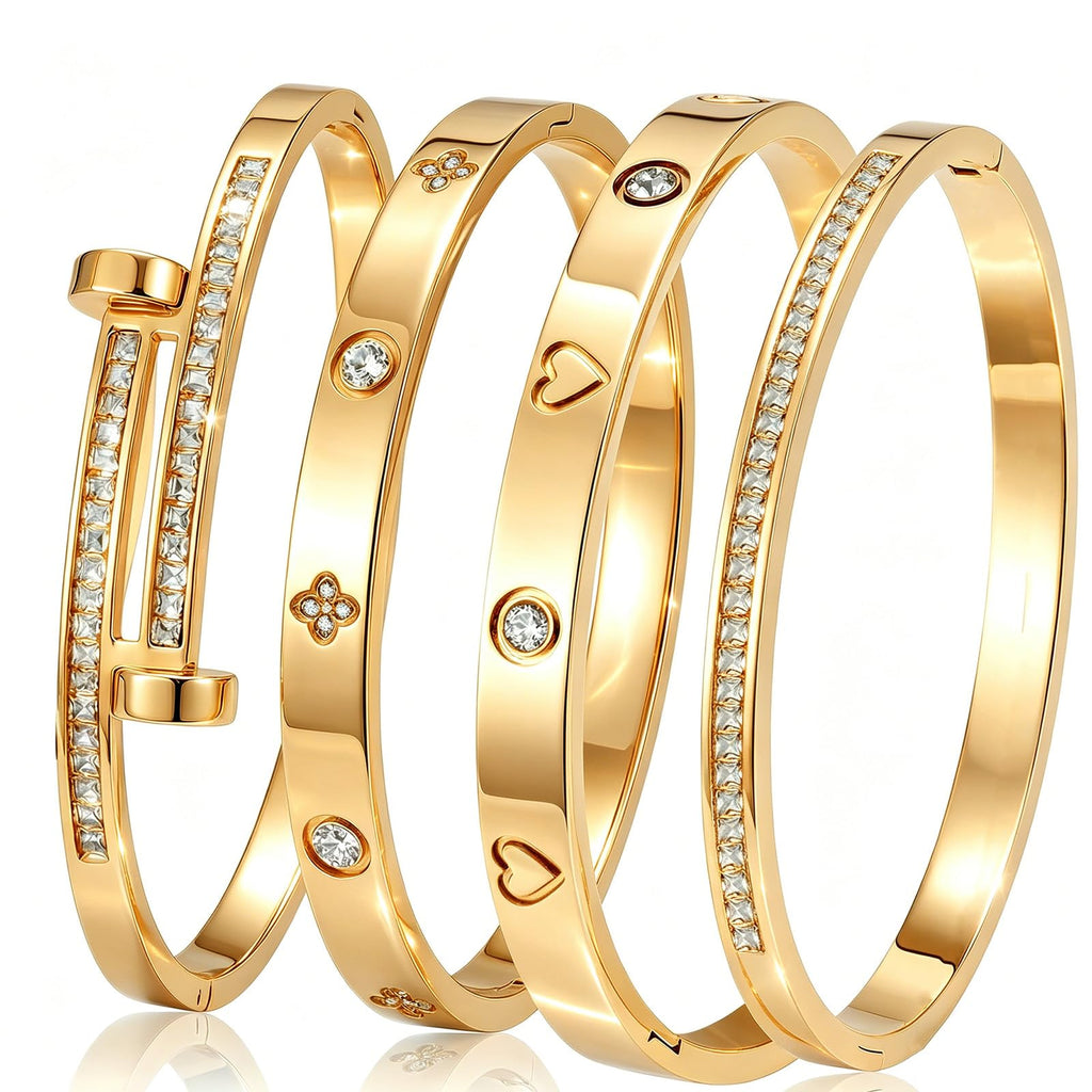 Camhanno Gold Bangle Bracelets for Women, 18K Gold Plated Stainless Steel Stackable Bangles, Non-Tarnish Trendy Jewelry, Ideal Gift for Birthday Anniversary