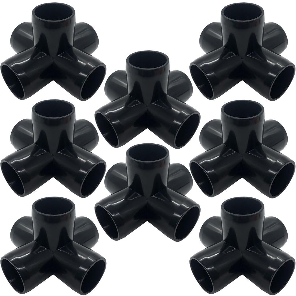 ANPTGHT 3/4“ Tee PVC Fitting 5 Way Elbow Connector, Furniture Grade 90 Degree Elbow Side Outlet, PVC Corner Fittings for Building Furniture Greenhouse Shed Tent Connection (Black-Pack of 8)