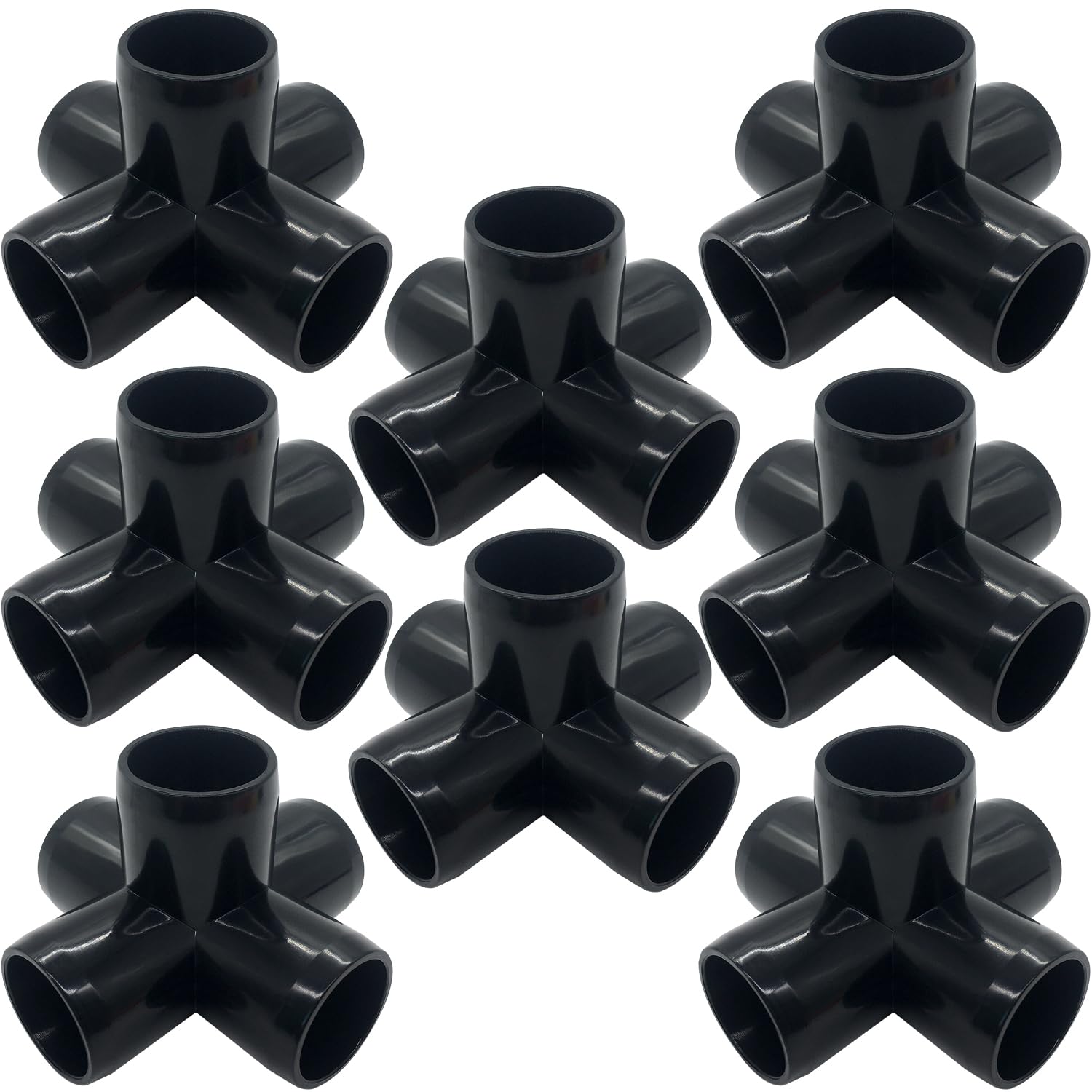 ANPTGHT 3/4“ Tee PVC Fitting 5 Way Elbow Connector, Furniture Grade 90 Degree Elbow Side Outlet, PVC Corner Fittings for Building Furniture Greenhouse Shed Tent Connection (Black-Pack of 8)
