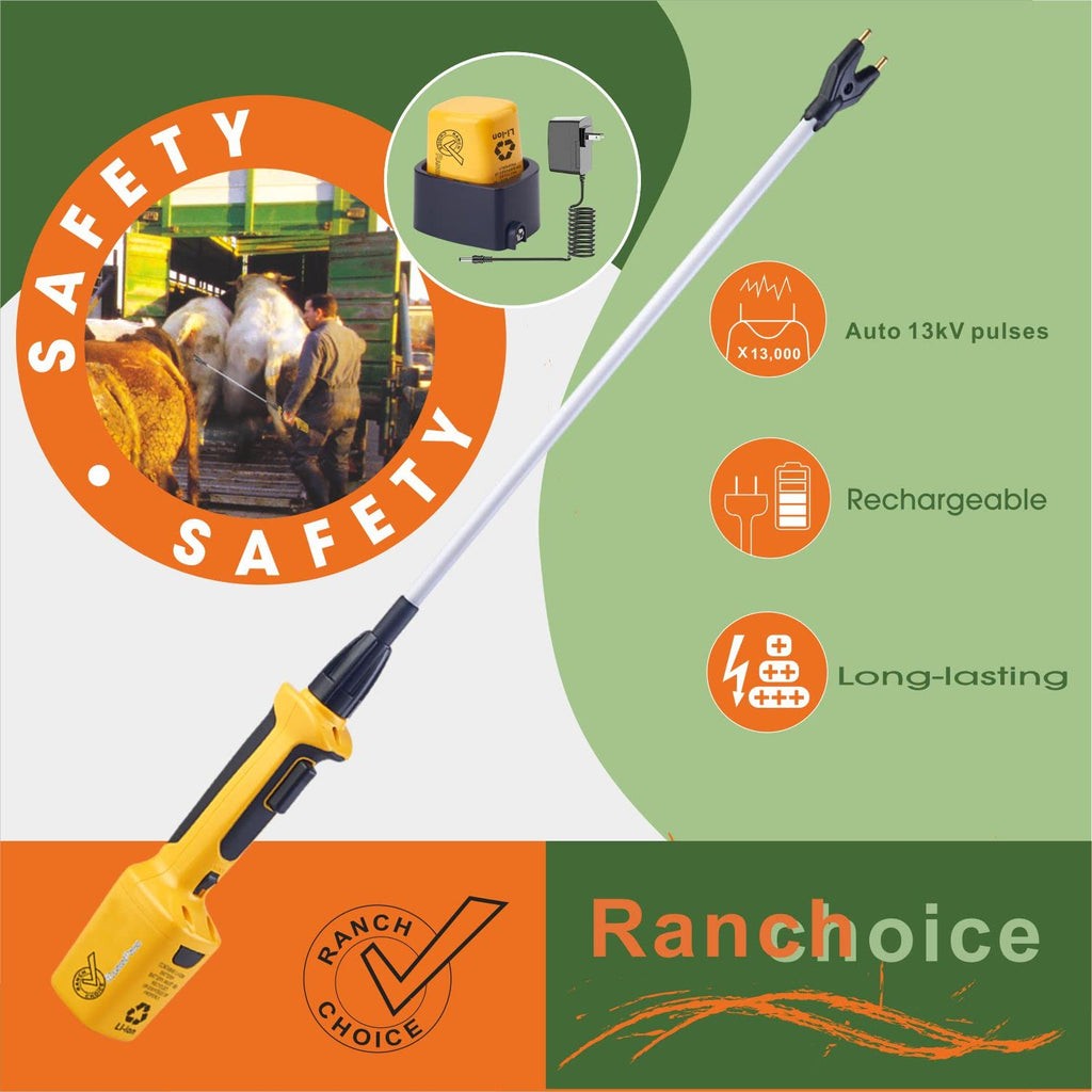 RANCH CHOICE Rechargeable Livestock Prod for Cows Sheep Electric Cattle Prod for Cow Dog Hog Animal Prod with Flexible Shaft (Total 43 INCH)