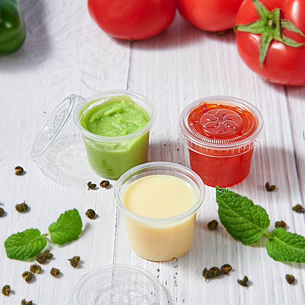 Lilymicky 400 Sets 1 oz Disposable Plastic Portion Cups with Lids, Small Plastic Condiment Containers for Sauce, 1 oz Jelly Shot Cups
