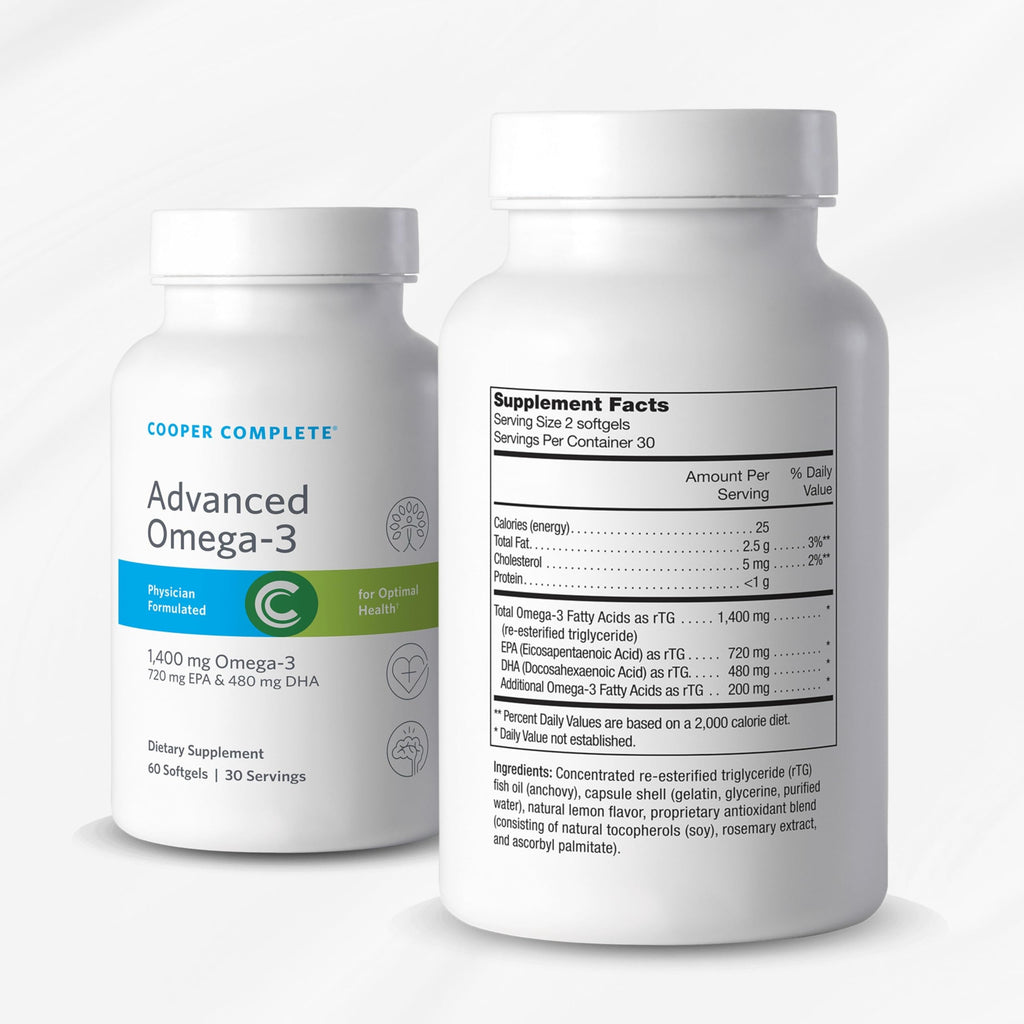 Cooper Complete - Advanced Omega 3 - Fish Oil Supplement, Concentrated EPA + DHA Omega-3 Fatty Acids 1400 mg - 60 Softgels per Bottle. Pack of 2