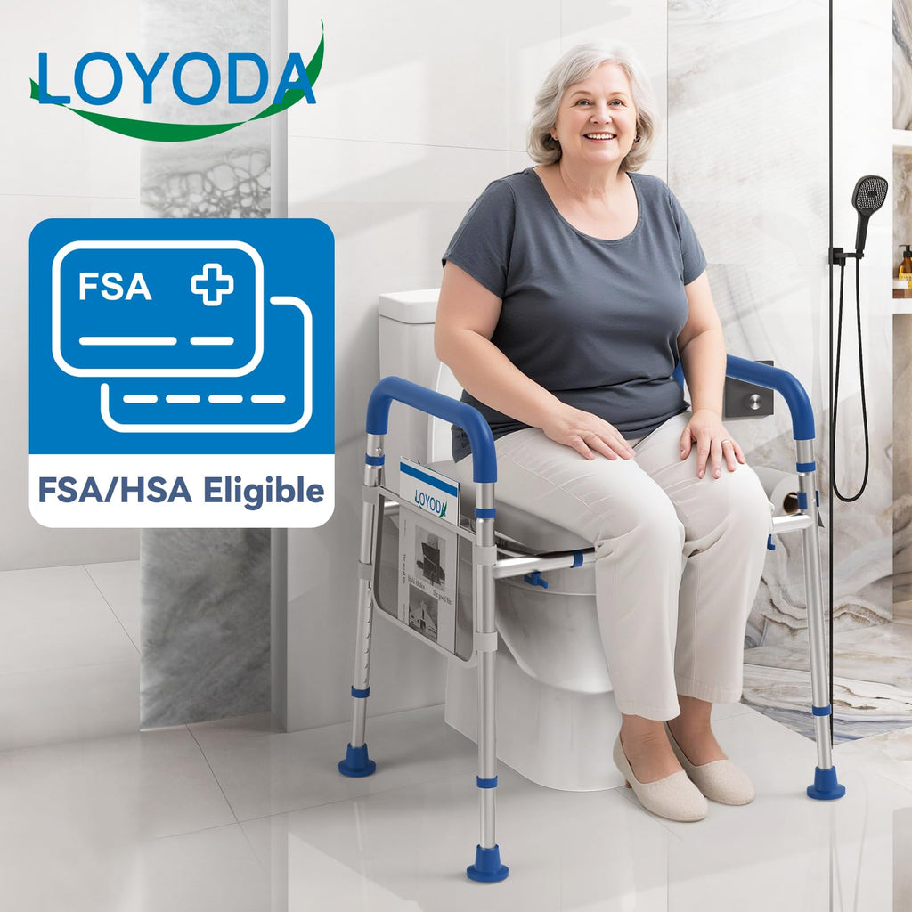 Loyoda Toilet Seat Risers for Seniors, Removable Padded Raised Toilet Seat with Handles, Easy to Clean Adjustable Height Toilet Riser, Handicap Elevated Seat 400lb, Fits Any Toilet