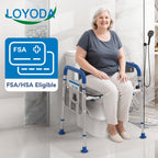 Loyoda Toilet Seat Risers for Seniors, Removable Padded Raised Toilet Seat with Handles, Easy to Clean Adjustable Height Toilet Riser, Handicap Elevated Seat 400lb, Fits Any Toilet