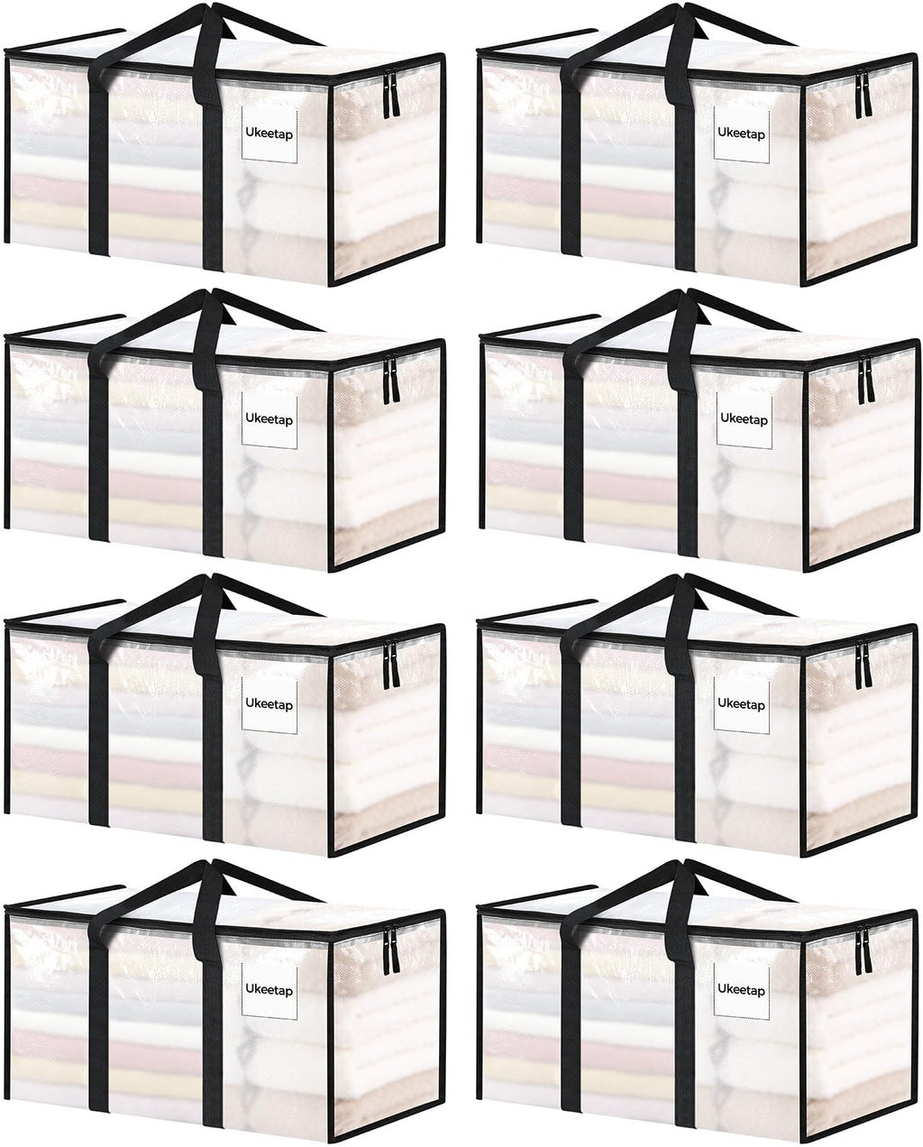 ukeetap 8 Pack Extra Large Clothes Storage Bins with Lids, Clear