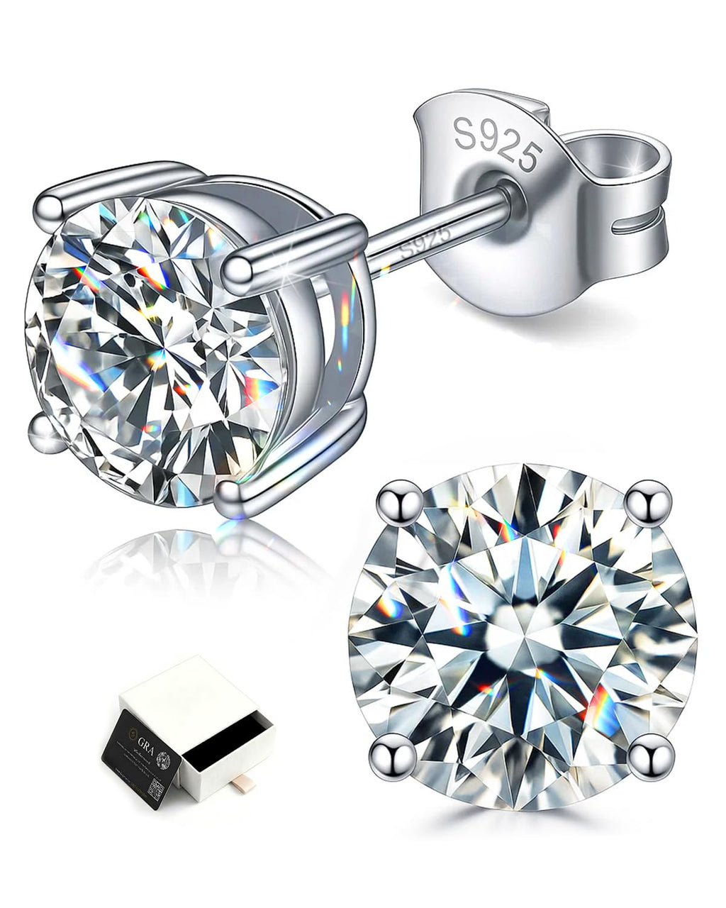 Moissanite Stud Earrings, 925 Sterling Silver Diamond Studs 1 carat 5mm