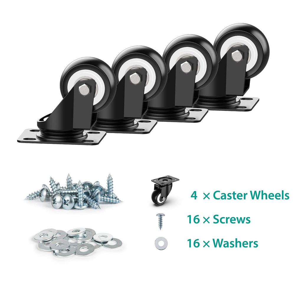 HOLKIE 2 Inch Swivel Caster Wheels - Heavy Duty 600 Lbs Capacity (Pack of 4) - Silent Polyurethane Casters No Brake - Non-Marking Rubber Replacement Wheels for Furniture, Cart, Workbench & Dolly