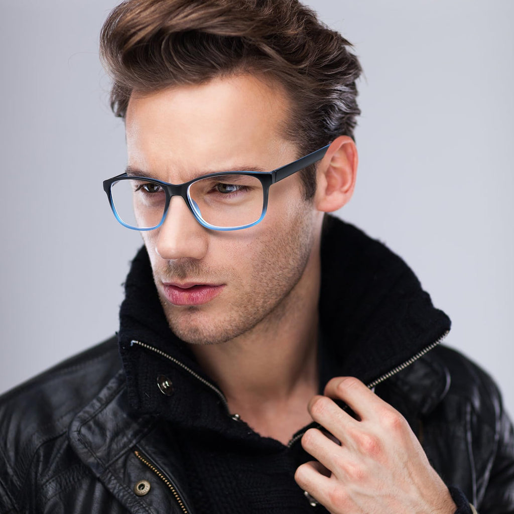 MOZVND 5 Pack Blue Light Blocking Reading Glasses for Men with Spring Hinge 2.0 Fashion Large Wide Computer Readers for Men