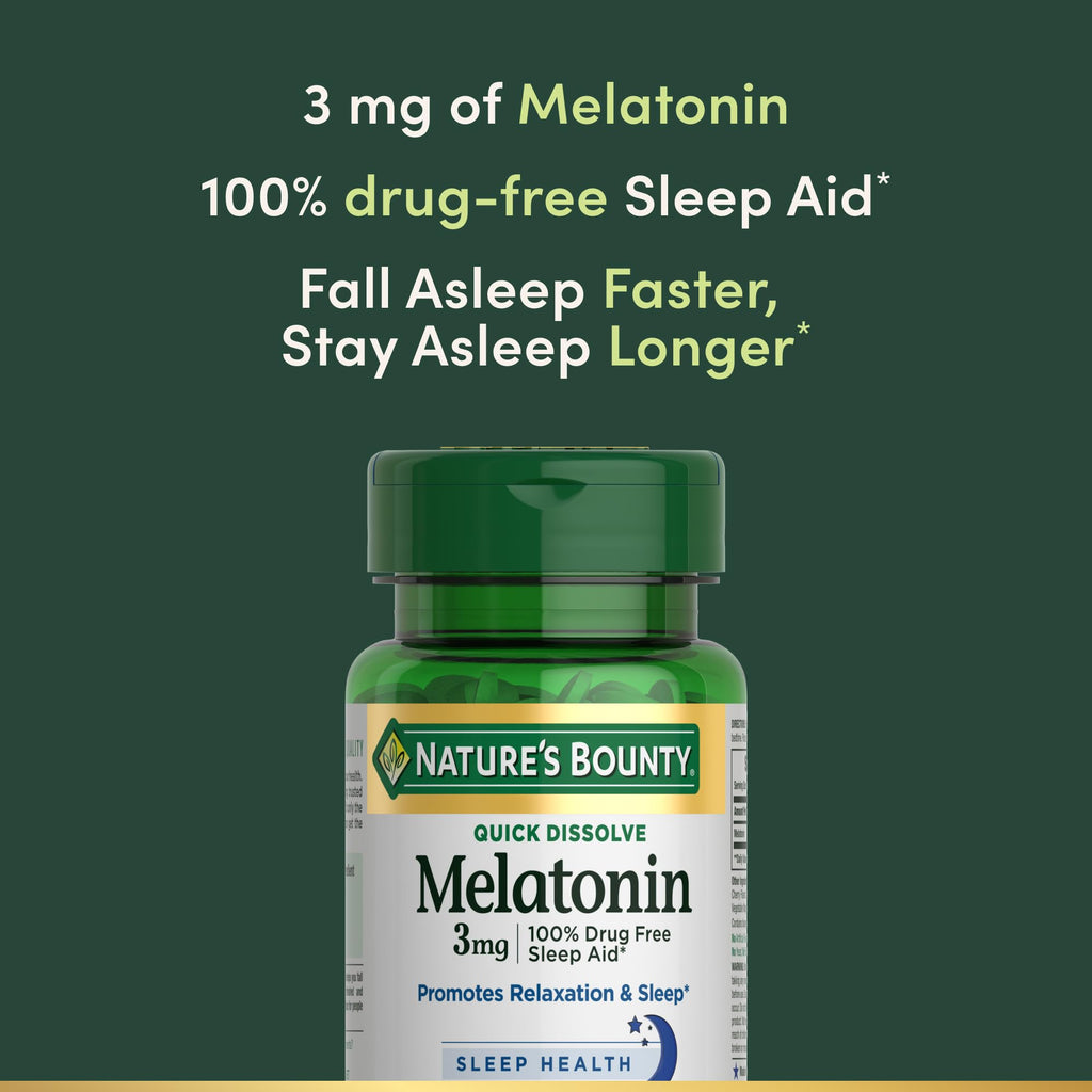 Nature's Bounty Melatonin, Promotes Relaxation & Sleep, 100% Drug Free Sleep Aid, 3 mg, 120 Quick Dissolve Tablets (Pack of 3)