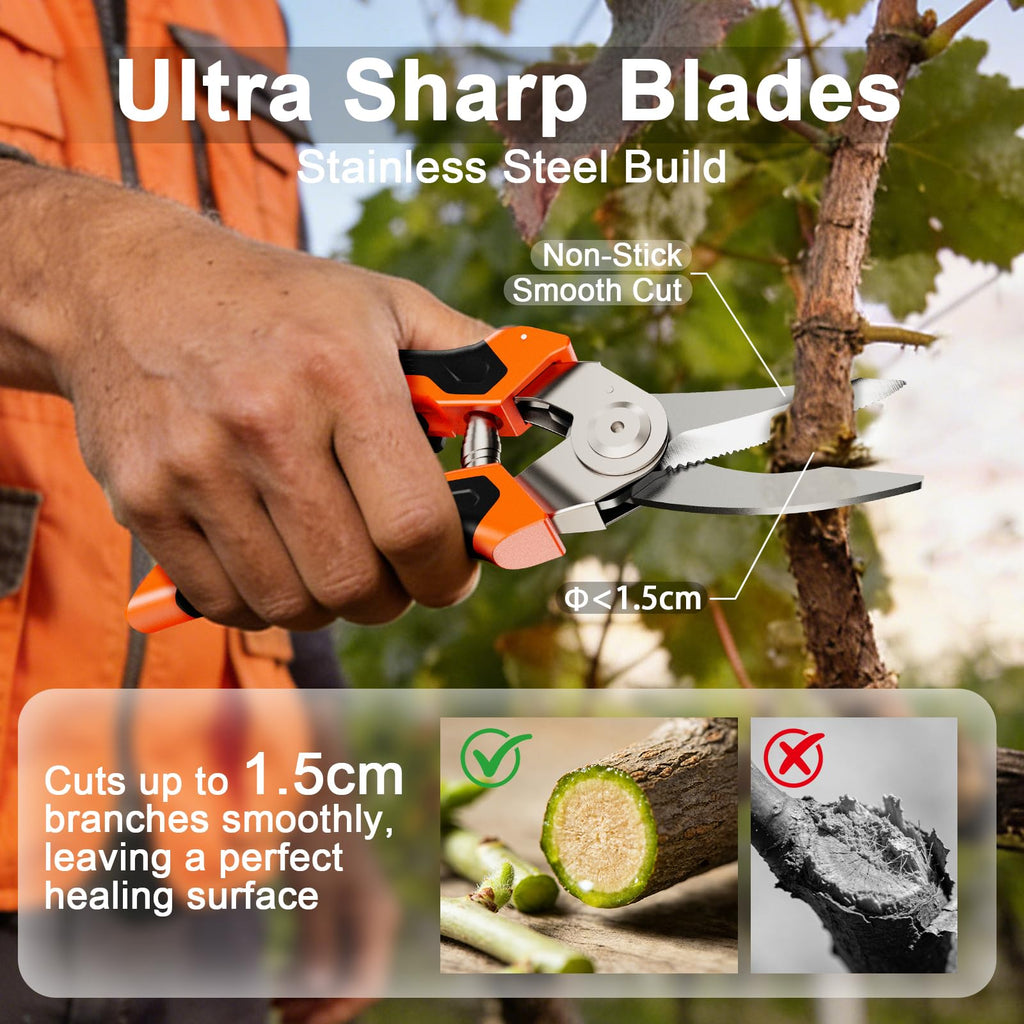 Preciva 4-in-1 Garden Pruning Shears, Gardening Shears with 4 Size Sharp High Carbon Martensitic Stainless Steel Blade, Rustproof, Wear-resistant, Removable, Multi-functional Gardening Tool