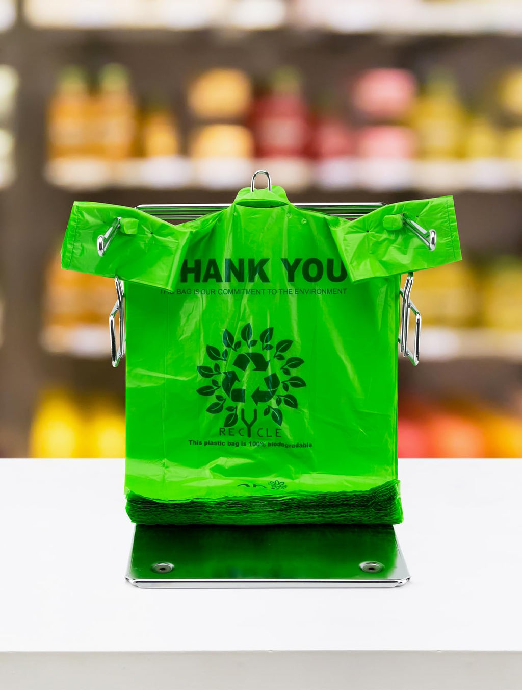 [100 per box] | Recyclable Compostable Reusable Biodegradable Plastic T-Shirt Bags | Grocery Shopping Bags | Green Eco Plastic Bags (100 per Pack) | T-Shirt Carryout Bags 100 count Restaurant Quality, Durable, Reusable and Econ Friendly | Measures 11. 5"