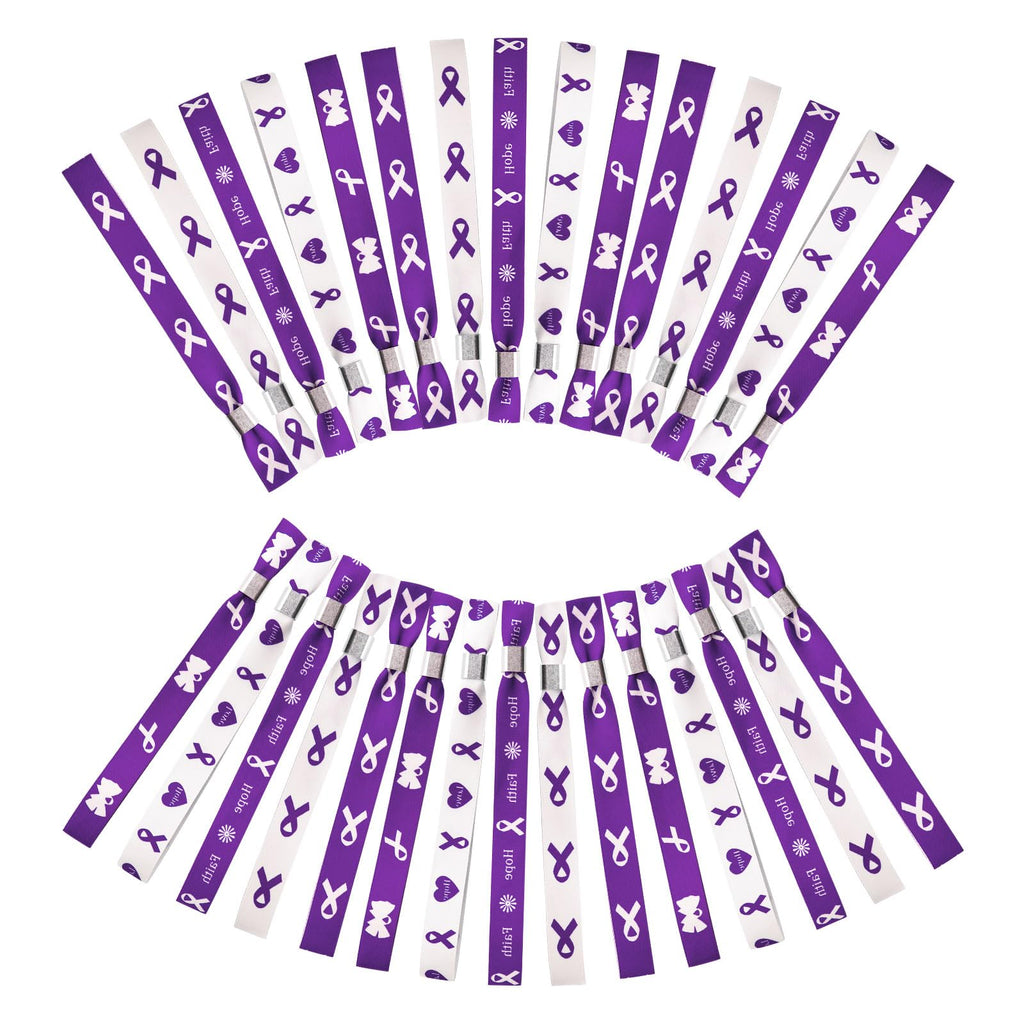 WANDIC Purple Ribbon Bracelets for Domestic Violence, Alzheimer Awareness, Breast Cancer Awareness, 30 PCS 5 Styles, Green Ribbon for Breast Cancer Awareness, 6.89 * 0.59in, Polyester, no Gemstone