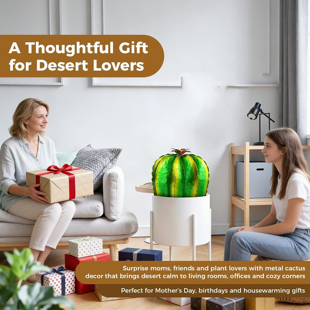 inihpocv 4-Piece Metal Barrel Cactus Yard Art Set