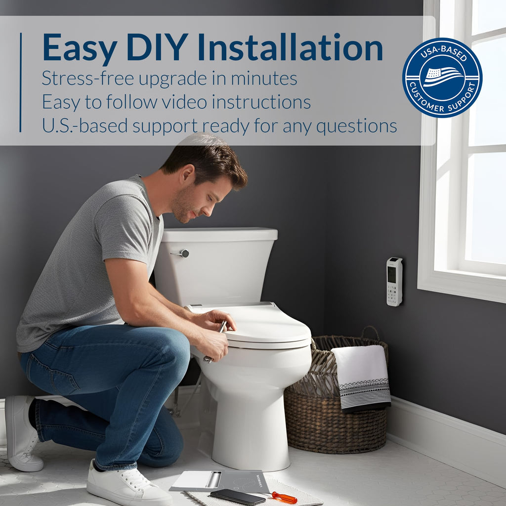 Bio Bidet BB2000 Electric Bidet Toilet Seat, Warm Water with Air Dryer, Heated Seat with Sensor and Slow Close Lid, Night Light, Modern Black Remote Control, Elongated