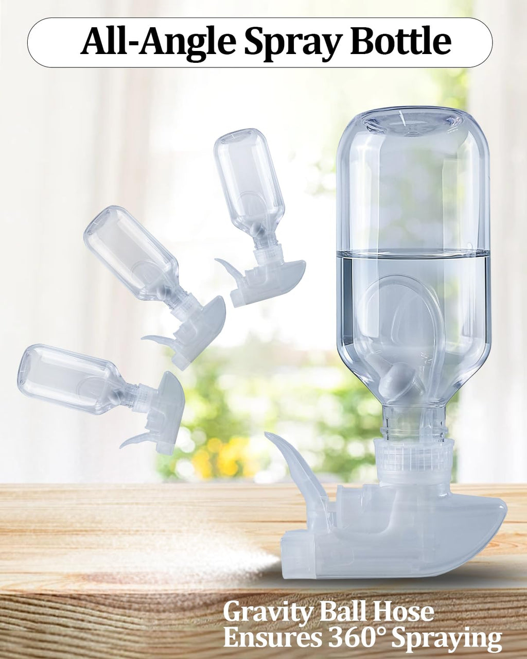 TERESRY 2 Pack 360° 10oz Spray Bottles with Adjustable Spray Nozzles Clear