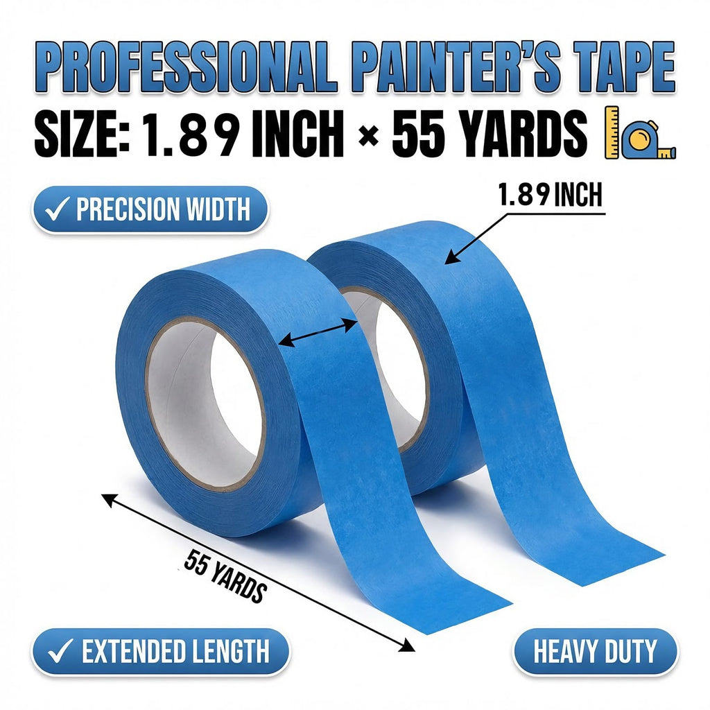 Duccinp Blue Painters Tape 2 Inch Wide, 4 Rolls Masking Tape 1.89 Inch x 55 Yards – Strong Adhesion Painter’s Tape, No Residue Blue Masking Tape for Painting, DIY, Packaging & Multi-Surface Use